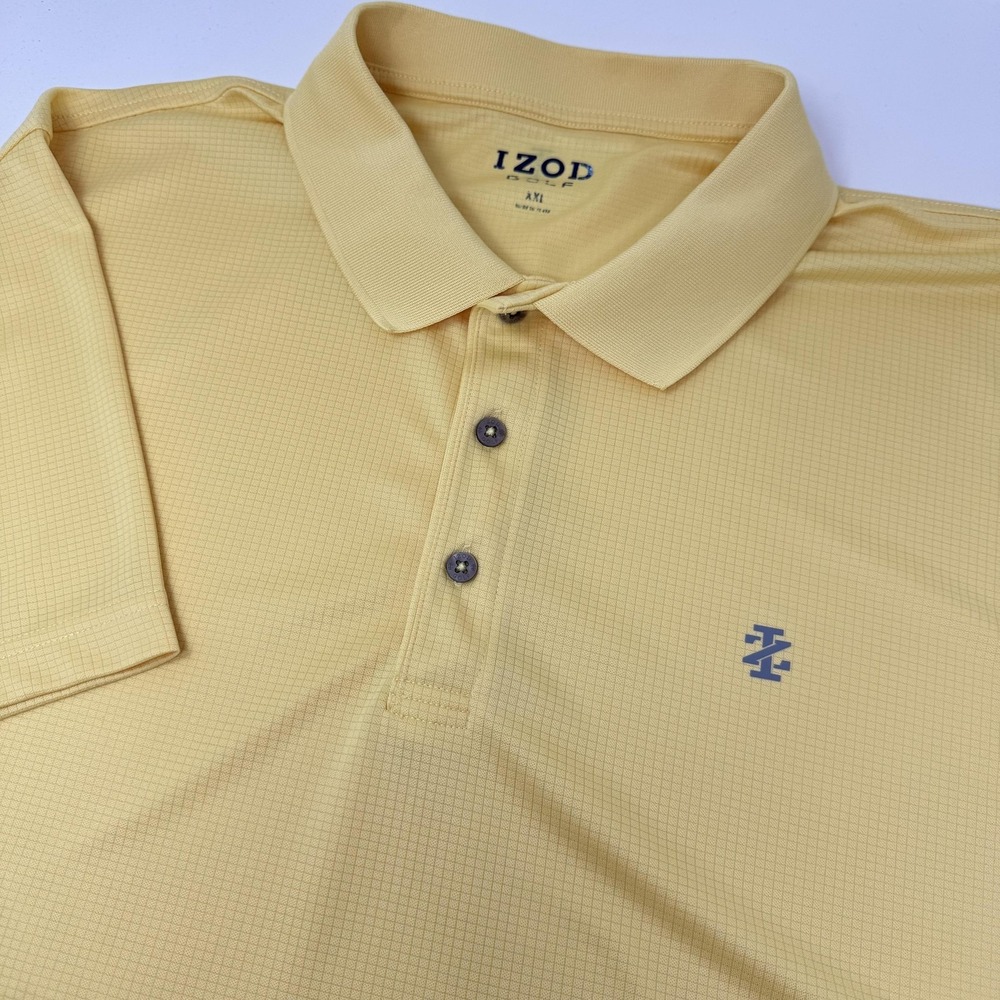 IZOD Golf Polo Shirt Mens 2XL Yellow Micro Check Performance Moisture Wicking